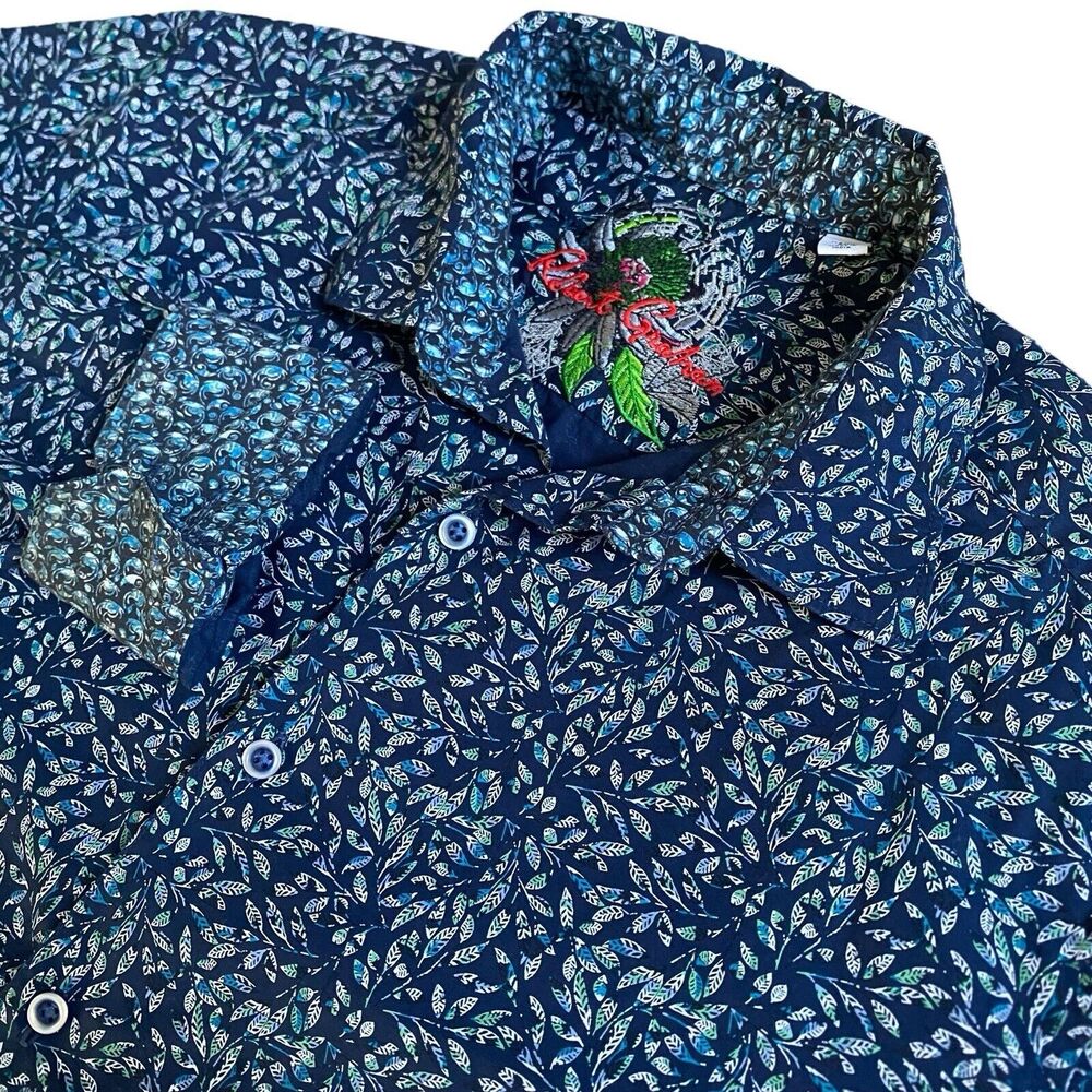 Robert Graham Shirt Mens L Navy Blue Floral Long Sleeve Button Up Flip Cuff